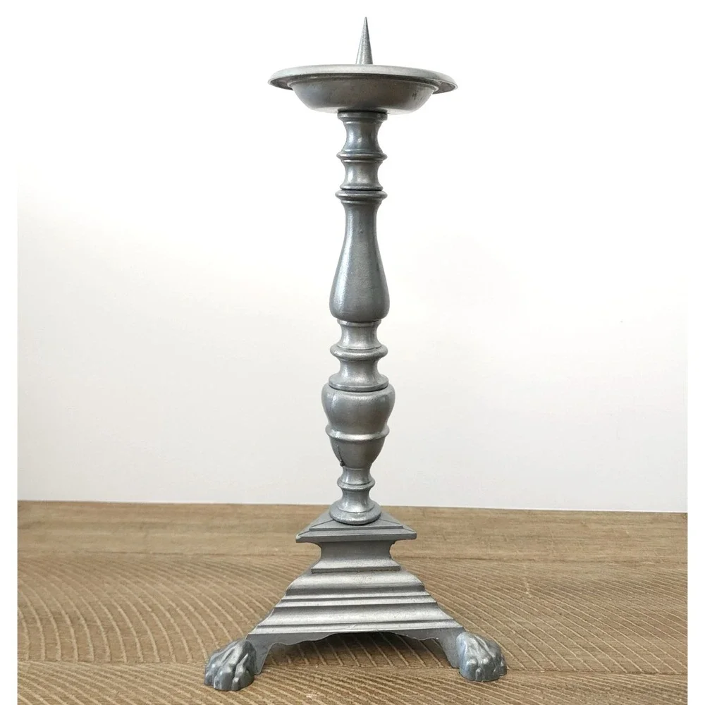 Vintage‎ Tall Candle Holder with Spike Pewter 11 Inch Claw Feet